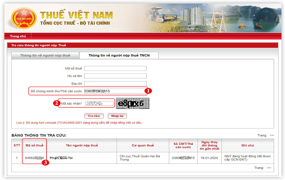 tra cứu mã số thuế cá nhân 